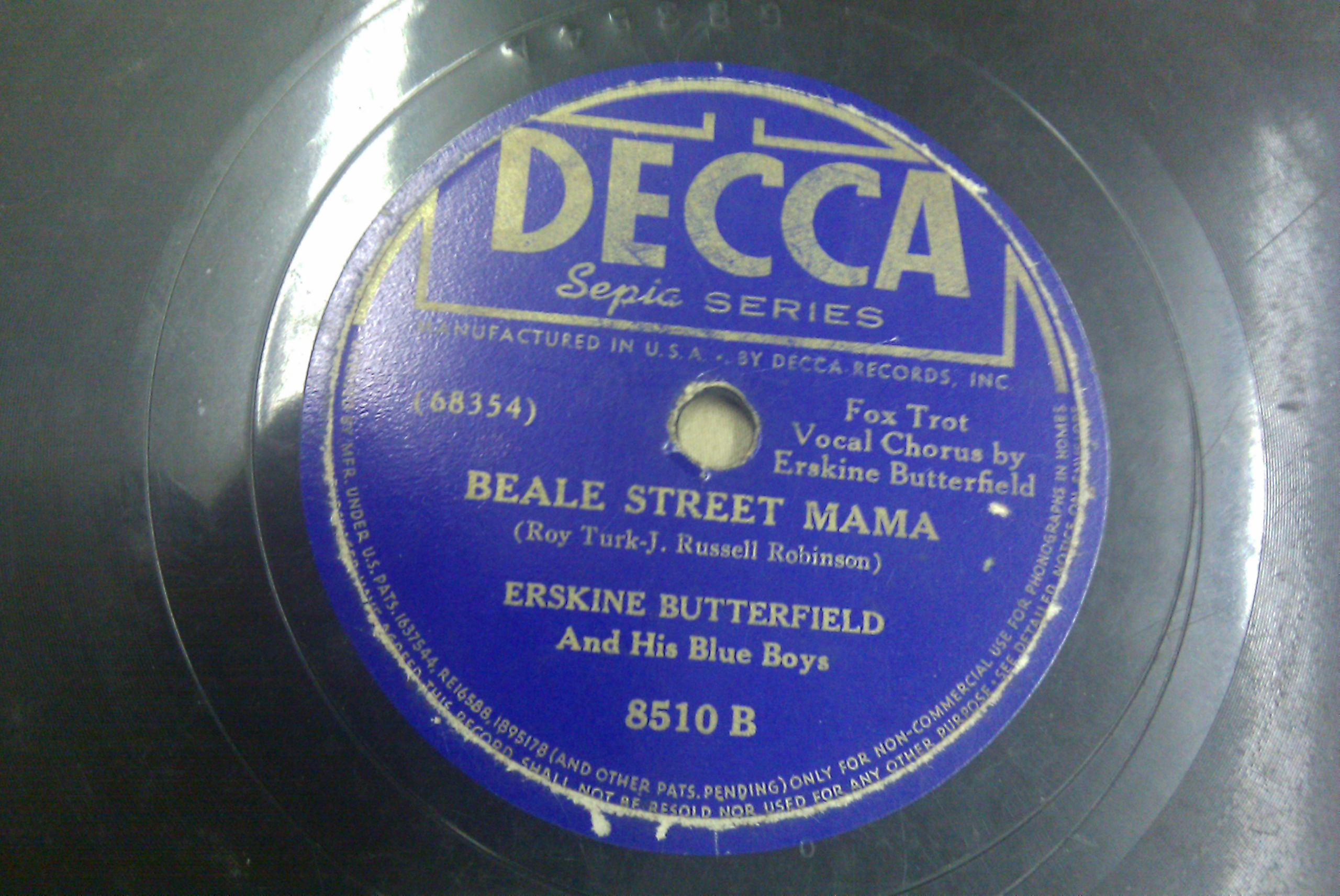 DECCA 78 RECORD ERSKINE BUTTERFIELD - WHATCHA KNOW JOE & ERSKINE BUTTERFIELD - BEALE STREET MAMA